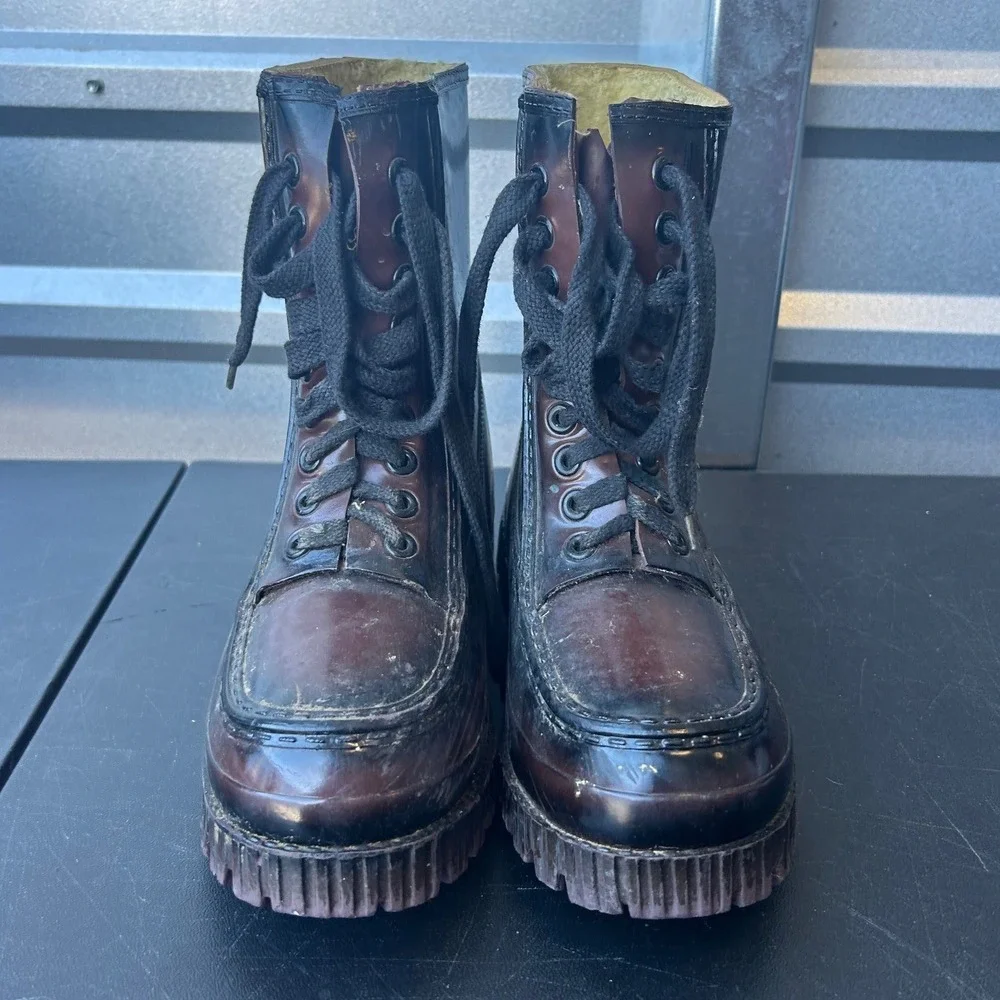 Vintage Insulated Waterproof Boots Burgundy Steel Shank Lug Sole Mens 8 Korea